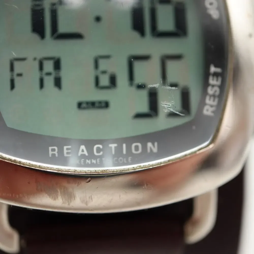 Kenneth Cole Reaction Square Digital 37mm Watch Y2K Wide Leather w New Battery